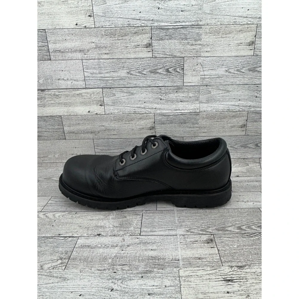 Skechers Work Relaxed Fit Men 12 Wide Black Leather Slip Resistant Shoes 77041EW